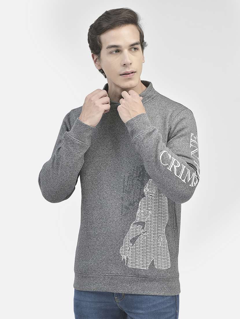men graphic printed grey cotton blend regular sweatshirt