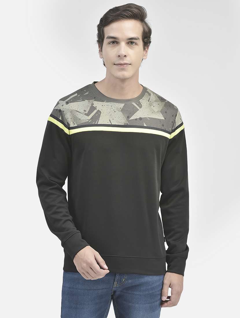 men colourblocked graphic print pullover sweatshirt