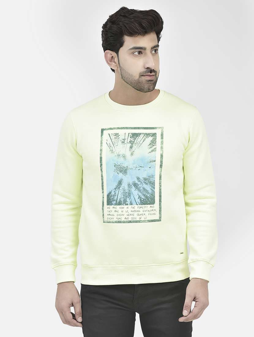 men graphic printed green cotton blend sweatshirt