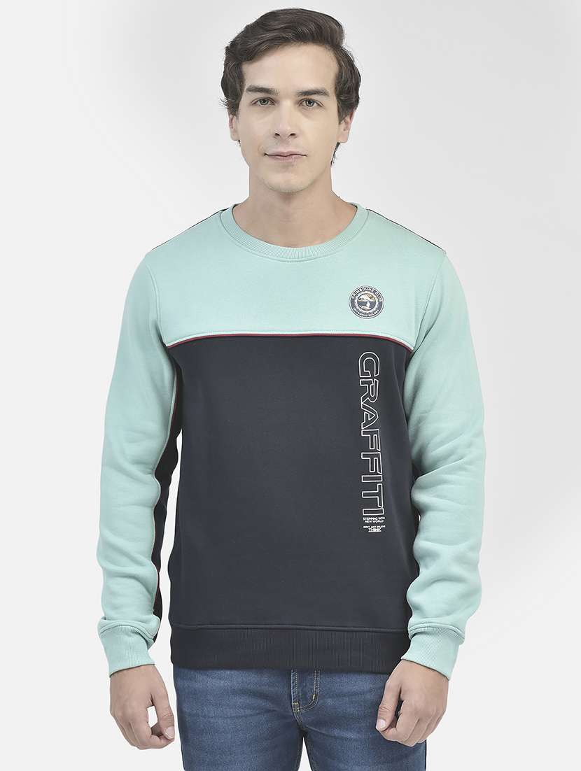 men color block navy and purist blue cotton blend sweatshirt
