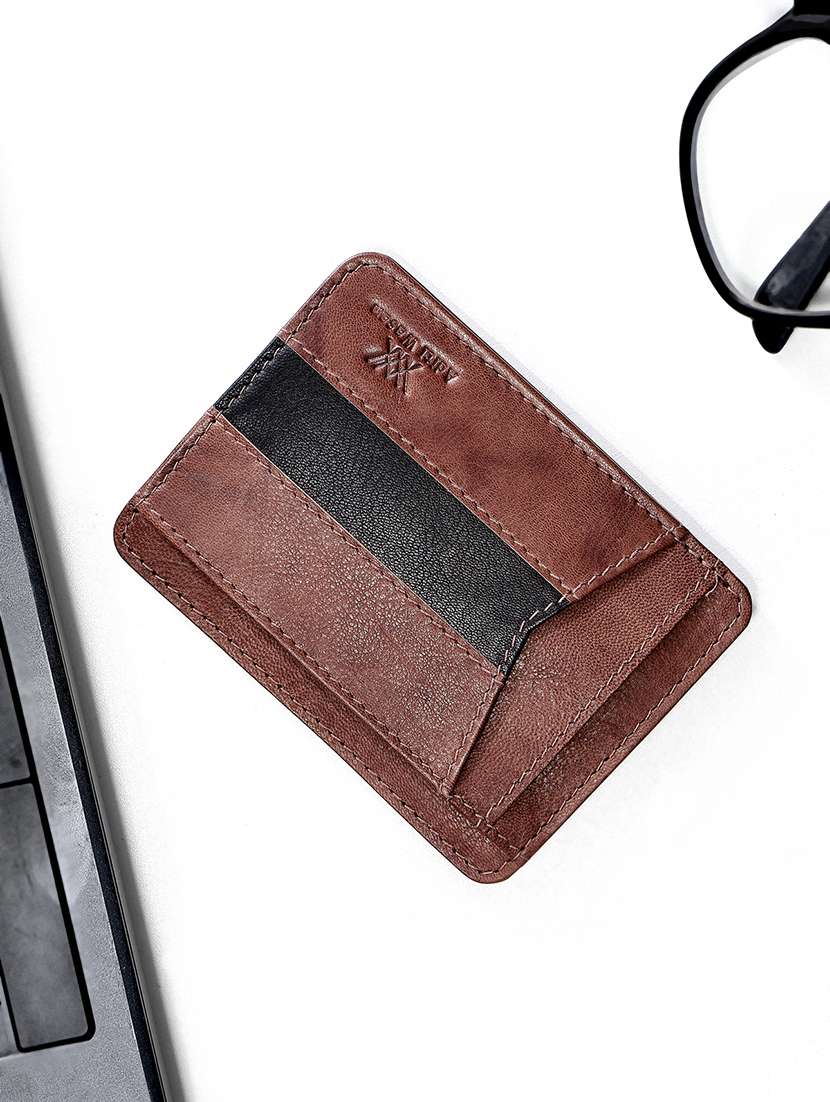 women leather stripe detailed card holder
