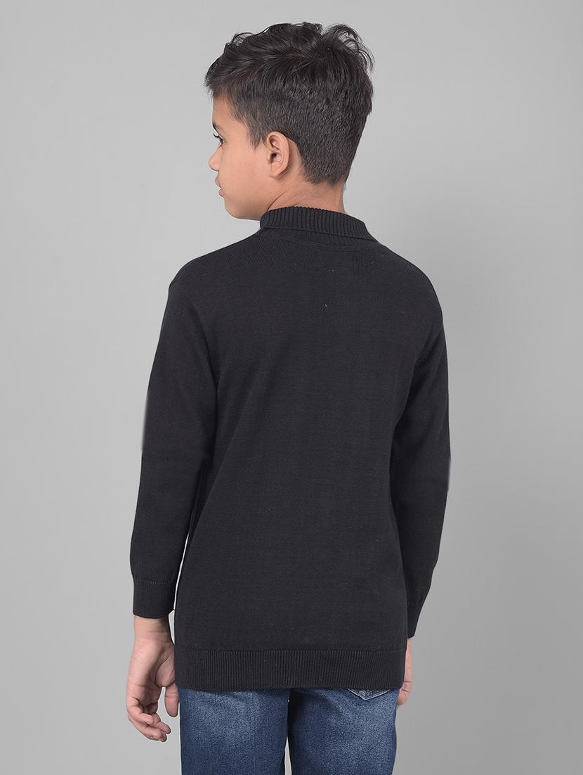 boys high neck black solid sweater - 20547070 - Standard Image - 2