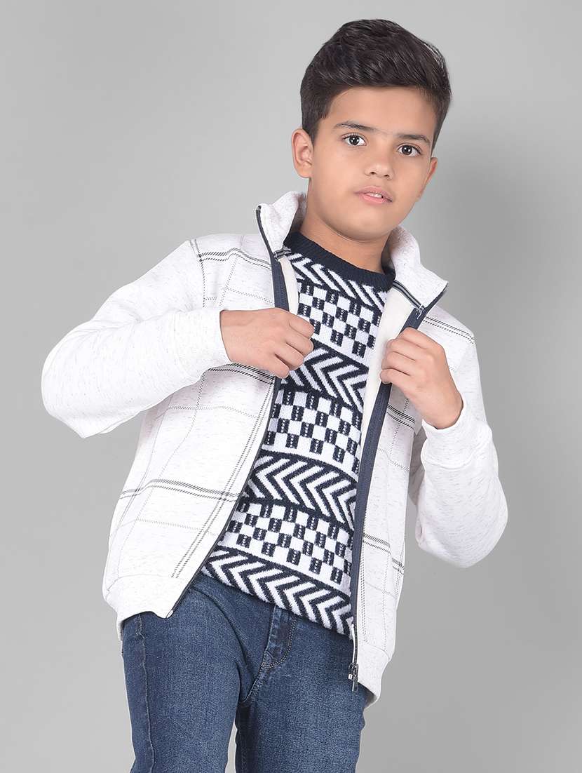 boys white check printed regular sweatshirt