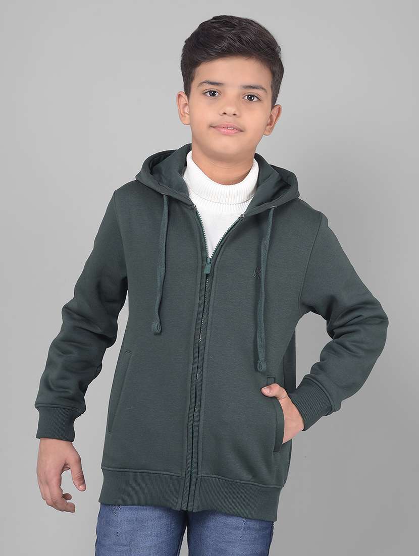 boys green solid hooded sweatshirt