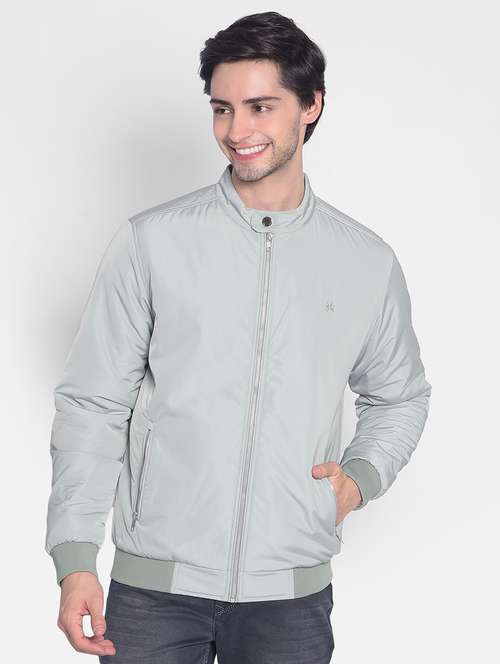 men solid mandarin collar casual jacket - 20547113 - Standard Image - 0