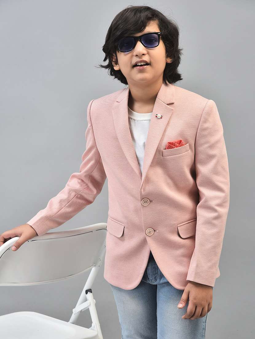 boys peach solid full sleeve blazer - 20547170 -  Standard Image - 2