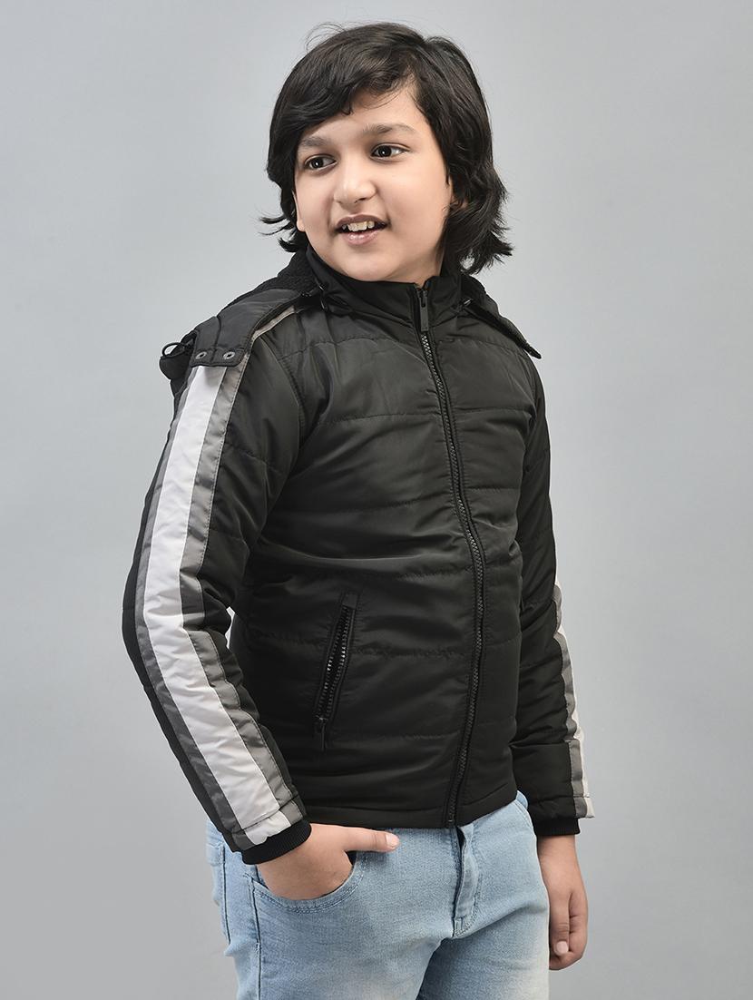 boys black solid hooded puffer jacket - 20547189 - Standard Image - 2