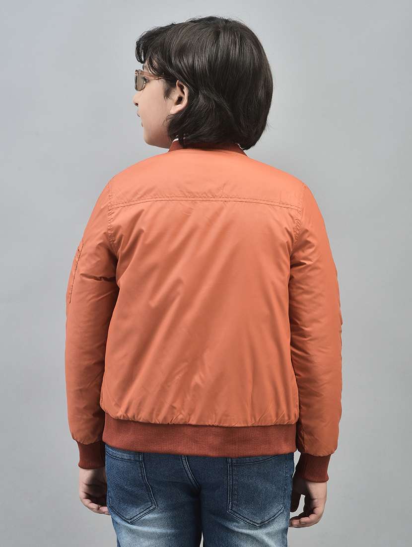 boys orange solid full sleeve bomber jacket - 20547191 -  Standard Image - 2
