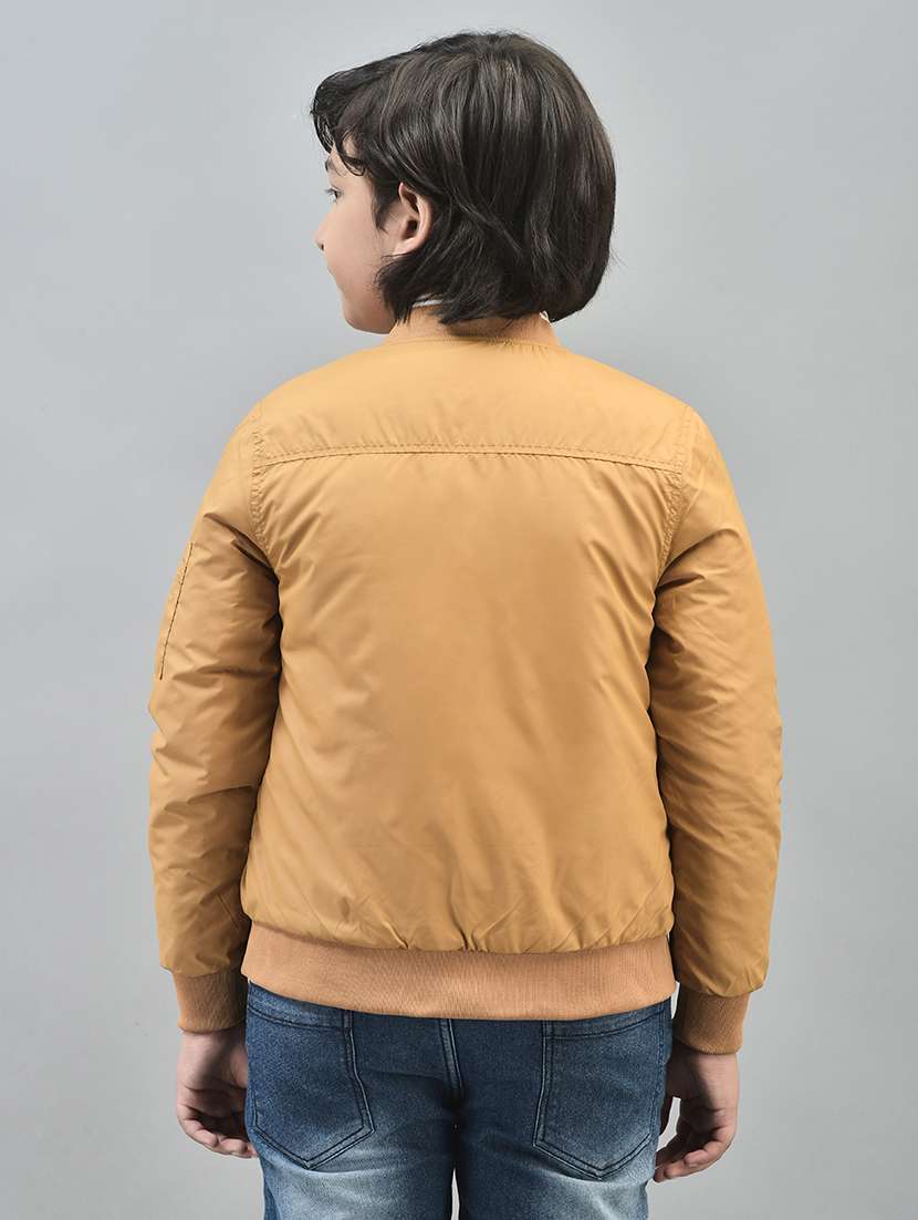 boys mustard solid full sleeve bomber jacket - 20547192 -  Standard Image - 2