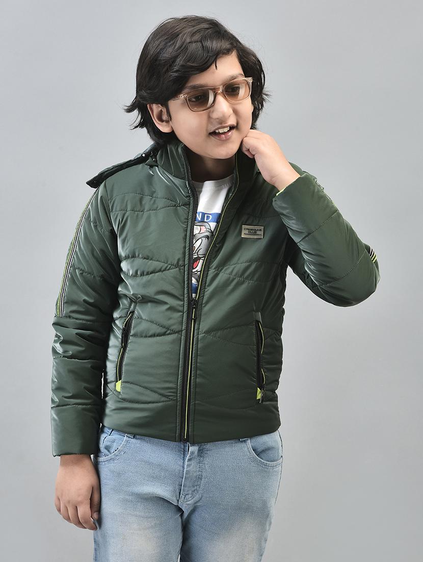 boys green solid full sleeve hooded puffer jacket - 20547195 - Standard Image - 2