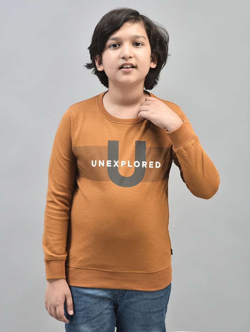 boys mustard typographic regular sweatshirt