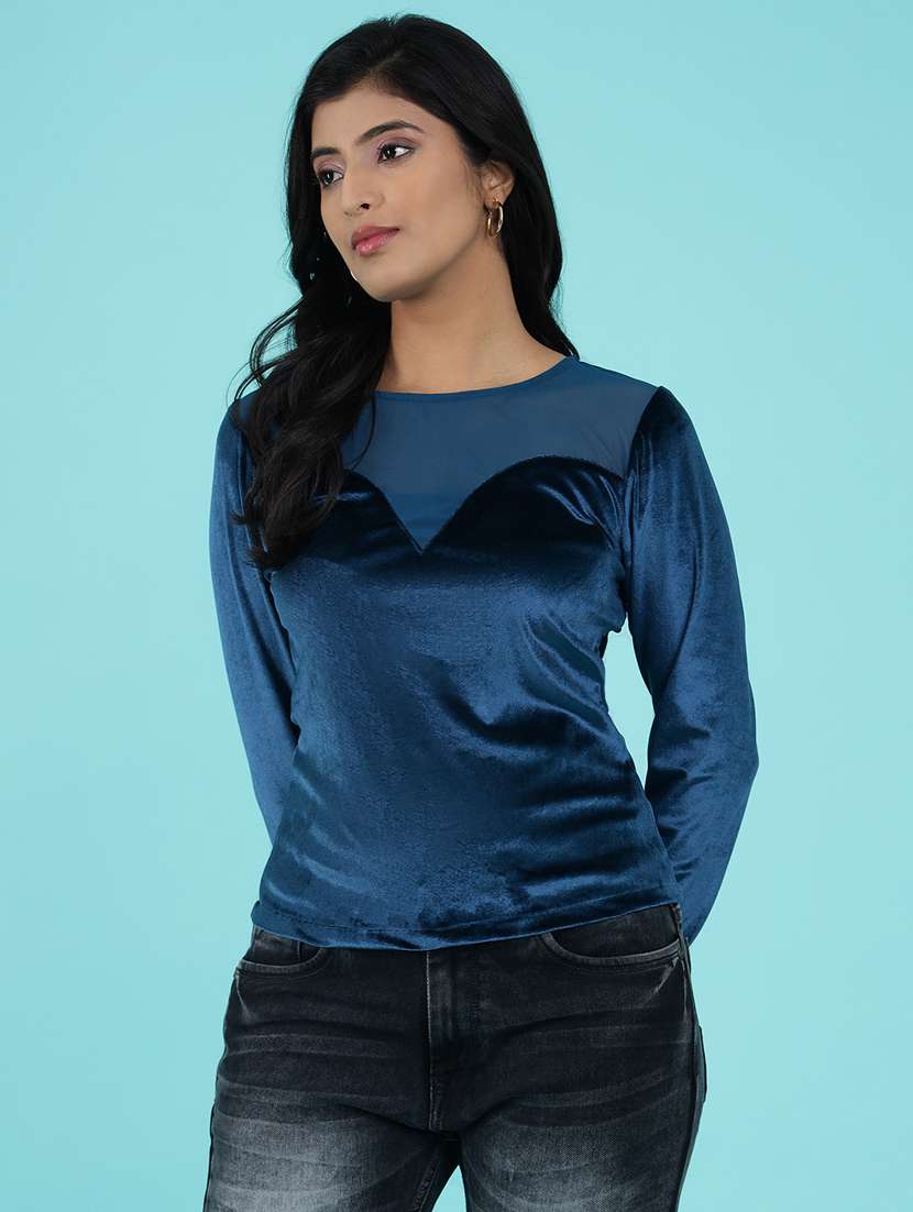 women solid round neck regular top - 20549987 -  Standard Image - 2