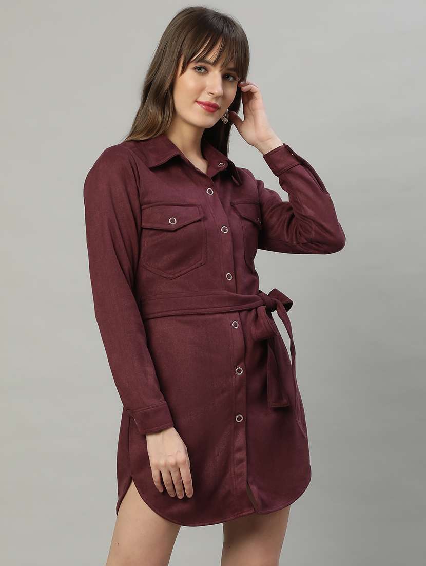women solid button downed shirt  dress - 20550033 -  Standard Image - 2