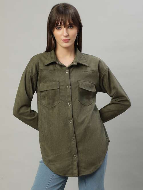 women solid oversized shirt - 20550226 -  Standard Image - 0