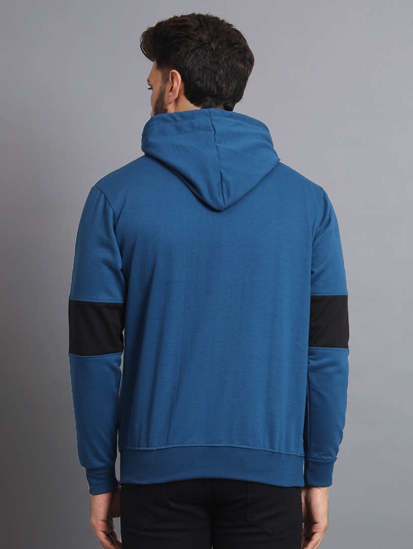 men color block blue fleece hooded sweatshirt - 20550233 - Standard Image - 2