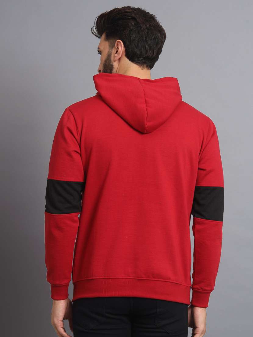 men color block red fleece hooded sweatshirt - 20550235 - Standard Image - 2