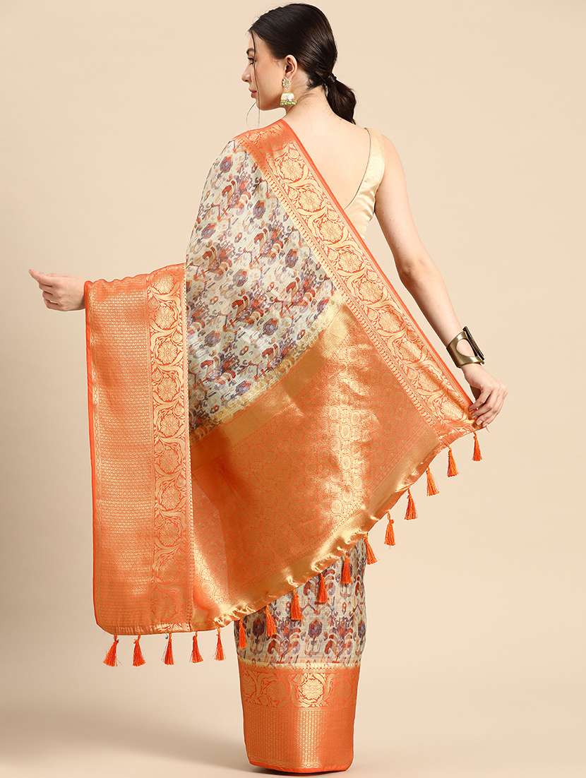 women's printed cream colored saree - 20550318 -  Standard Image - 2