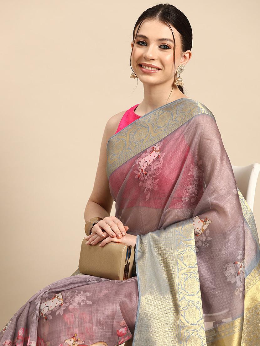 women's self design taupe colored saree - 20550320 - Standard Image - 2