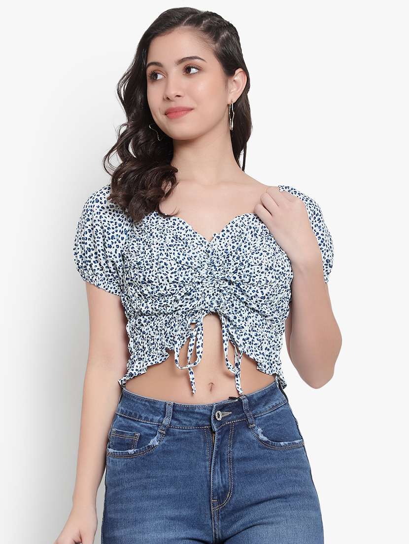 women printed smocked crop top - 20550775 - Zoom Image - 0