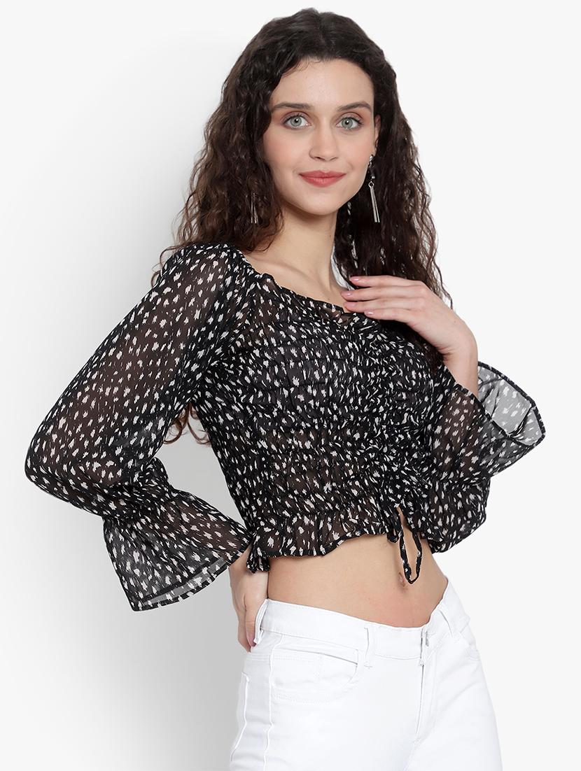 women printed smocked detailed crop top - 20550793 - Standard Image - 2