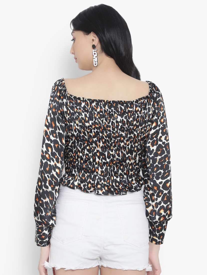 women animal print smocked crop top - 20550800 - Standard Image - 2