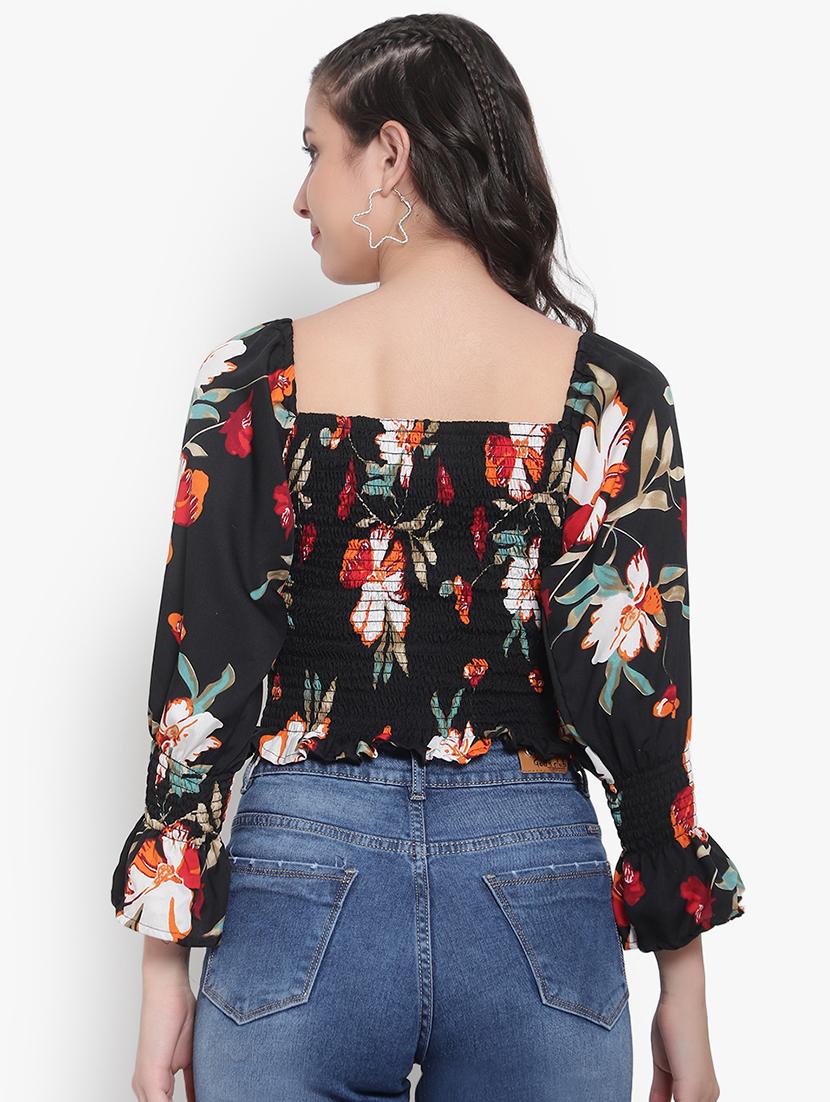 women floral print smocked crop top - 20550890 - Standard Image - 2