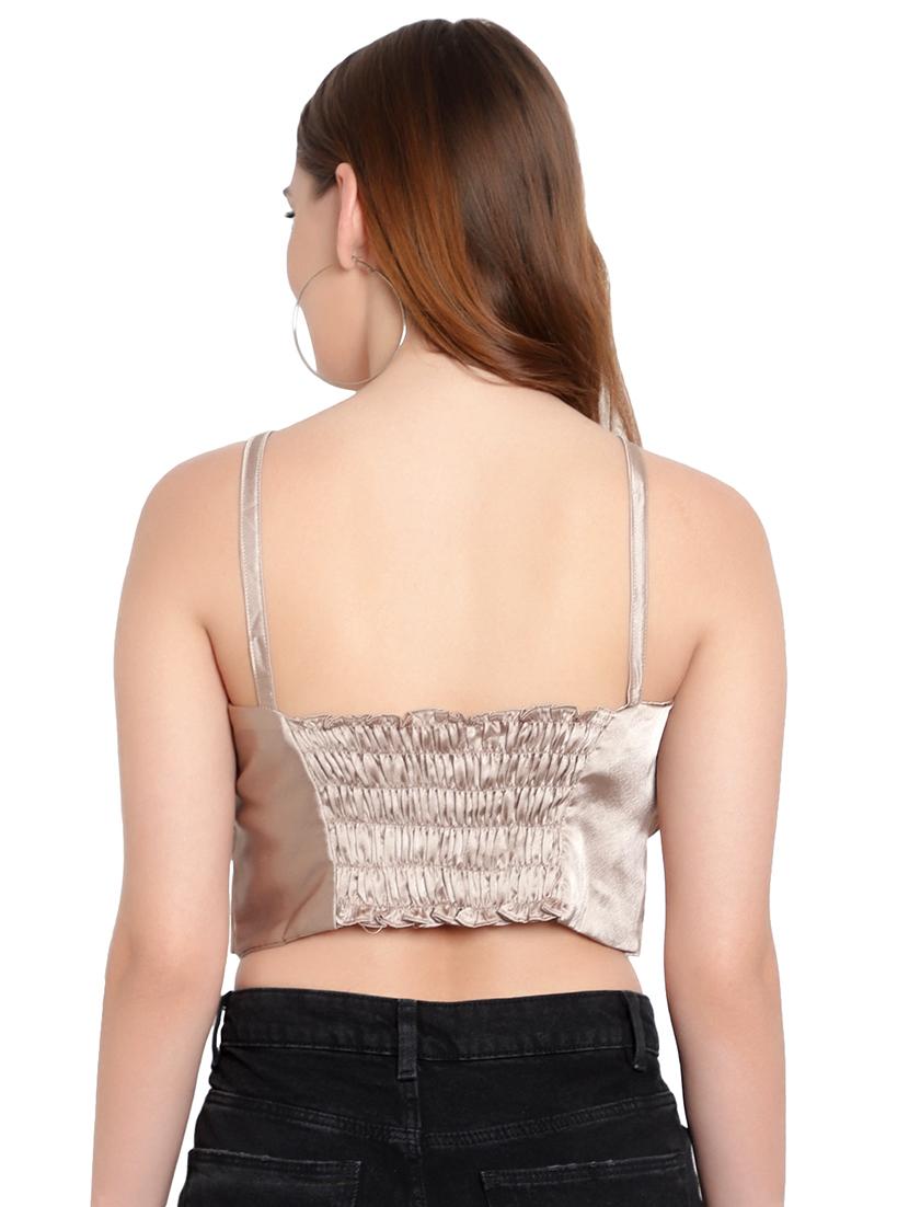 women solid smocked detailed crop top - 20550932 - Standard Image - 2