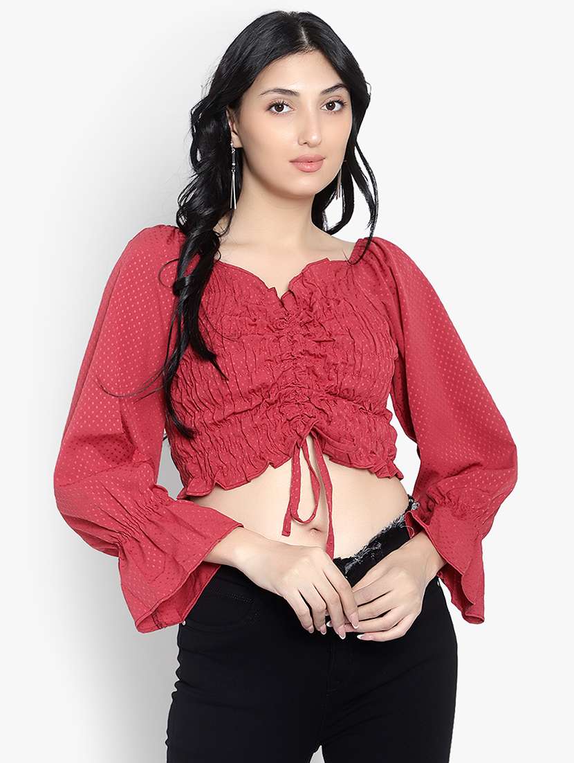 women self designed smocked crop top