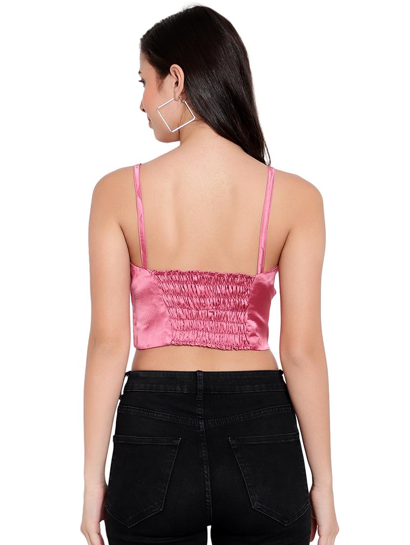 women solid smocked detailed crop top - 20550952 - Standard Image - 2