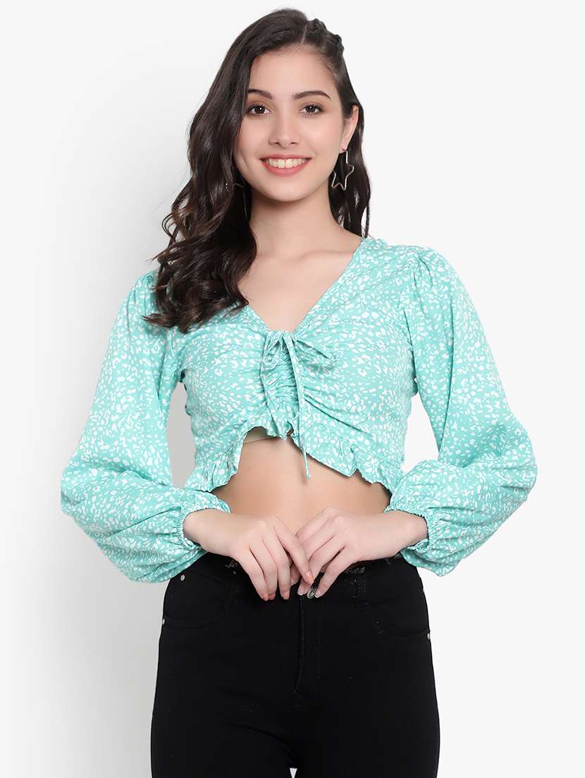 women printed smocked crop top - 20550963 - Zoom Image - 0
