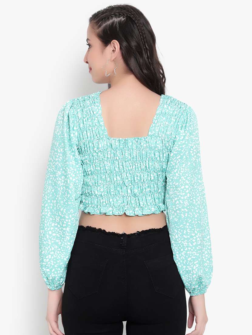 women printed smocked crop top - 20550963 - Standard Image - 2