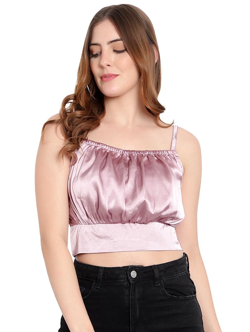 women solid smocked detailed crop top - 20550970 -  Zoom Image - 0