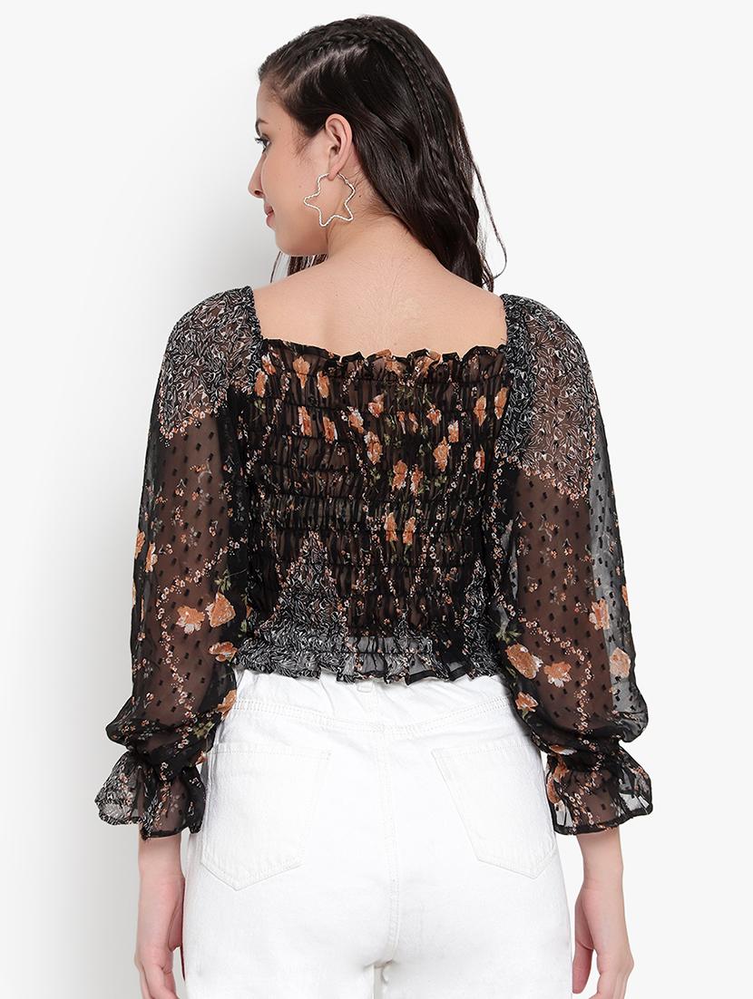 women printed smocked crop top - 20550981 - Standard Image - 2