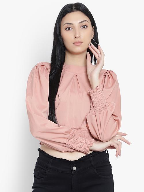 pink crepe crop top - 20550992 - Standard Image - 0