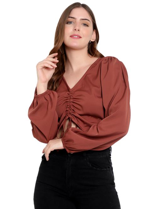 brown crepe crop top - 20550999 -  Standard Image - 0