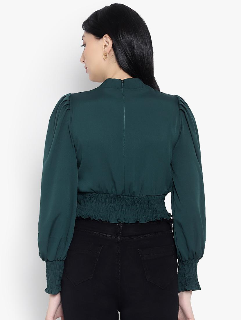 bottle green crepe crop top - 20551028 - Standard Image - 2