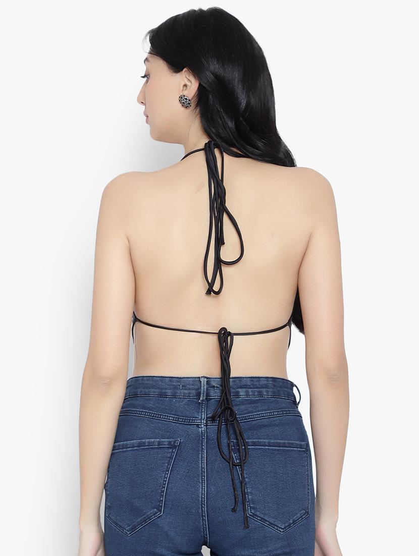 women solid halter nack backless top - 20551042 - Standard Image - 2