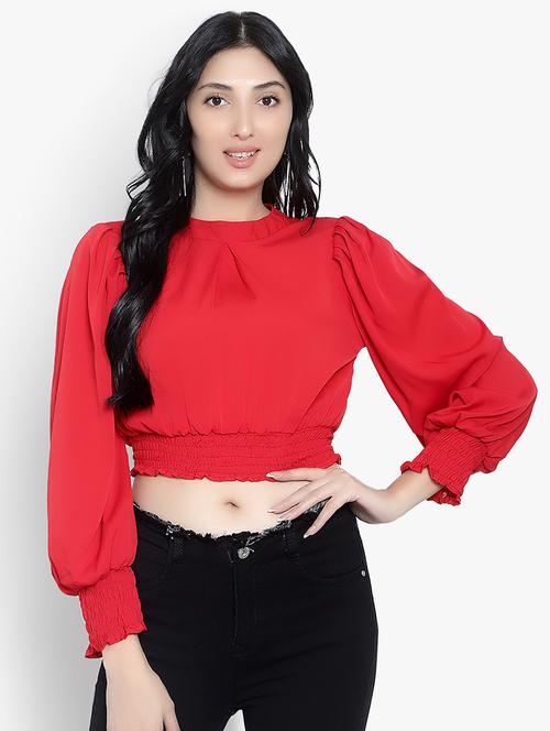 red crepe crop top - 20551046 -  Standard Image - 0