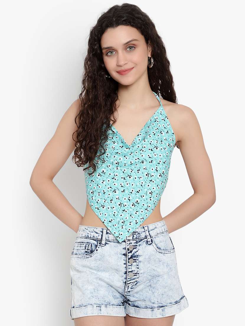 women floral print backless crop top