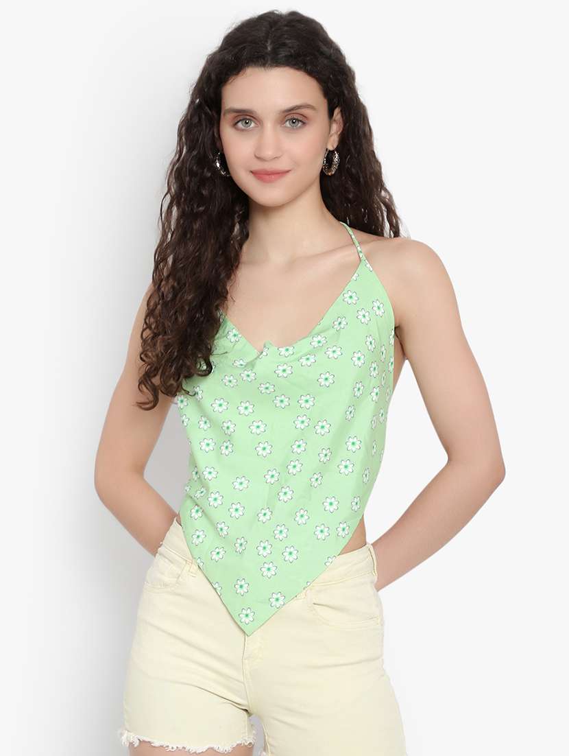 women floral print backless top