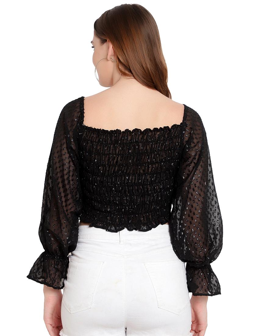 black georgette crop top - 20551143 - Standard Image - 2