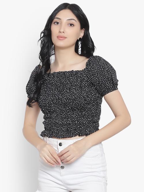 black crepe crop top - 20551154 -  Standard Image - 0