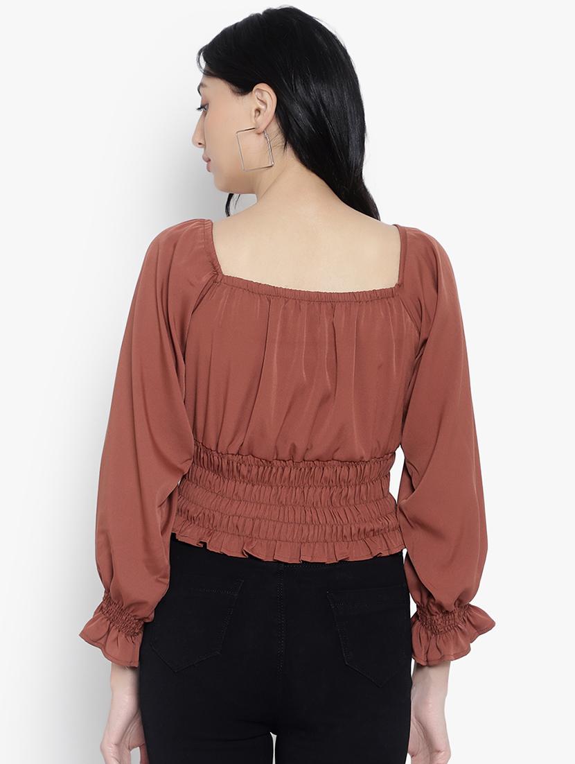 brown crepe crop top - 20551298 - Standard Image - 2