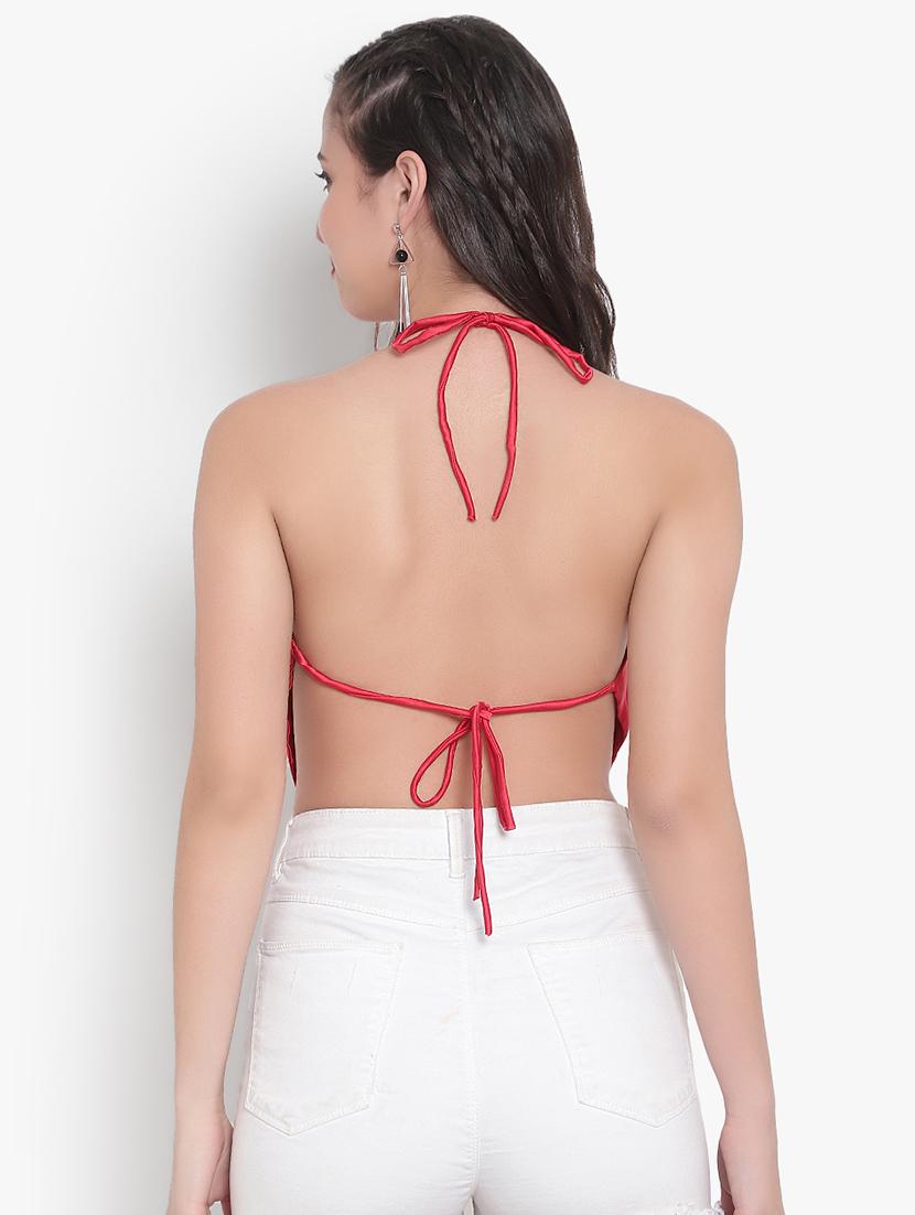 red satin crop top - 20551312 - Standard Image - 2