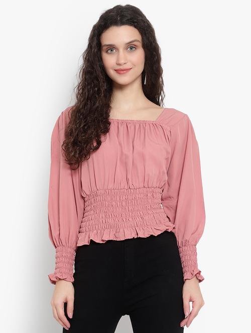 pink crepe crop top - 20551316 - Standard Image - 0
