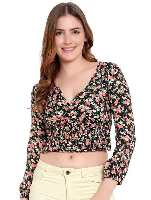 multi colored crepe crop top - 20551406 -  Standard Image - 0