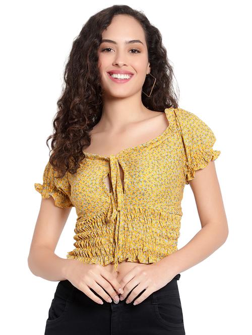 yellow crepe crop top - 20551413 - Standard Image - 0
