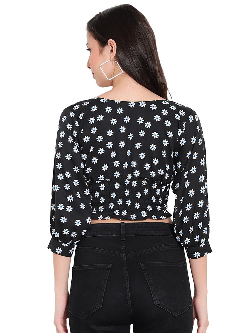 black crepe crop top - 20551424 - Standard Image - 2