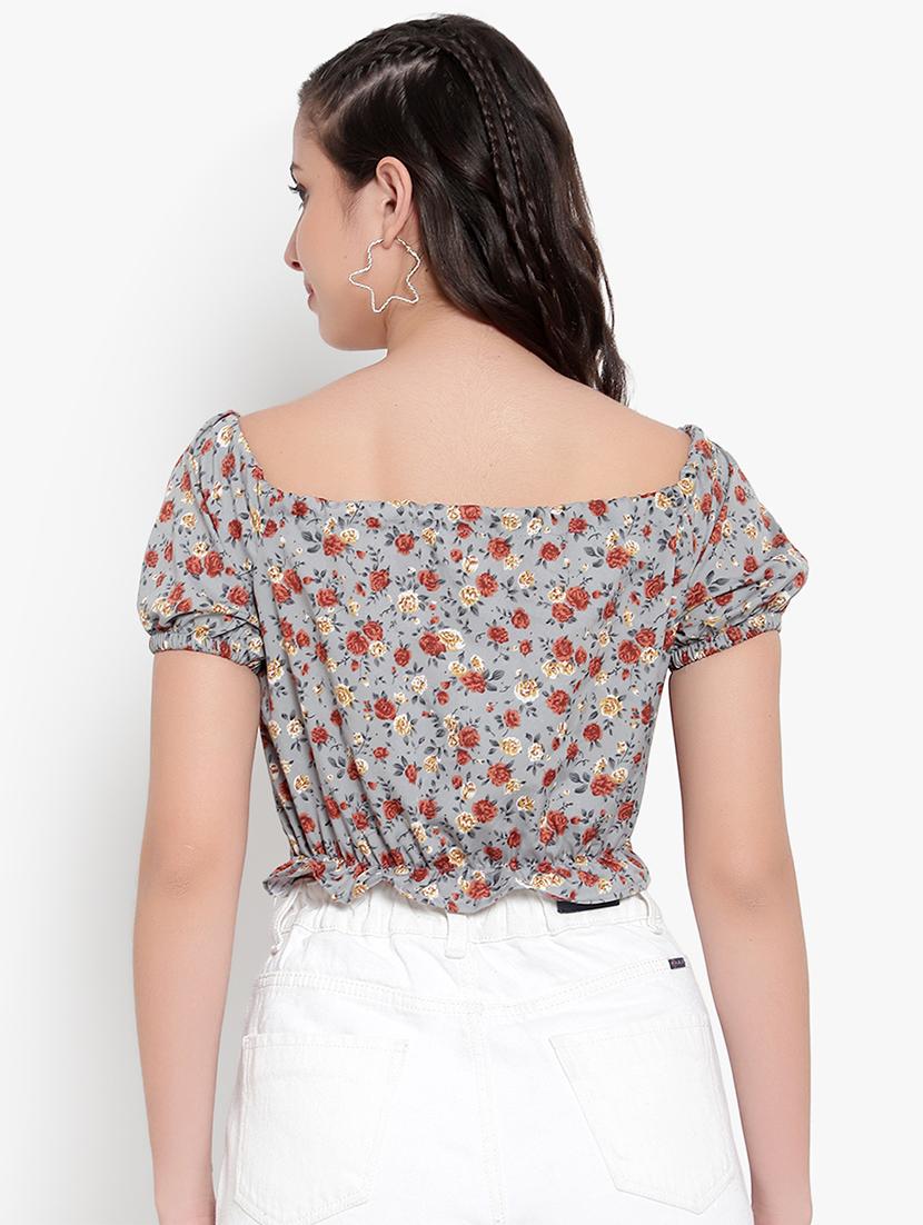 grey crepe crop top - 20551431 - Standard Image - 2