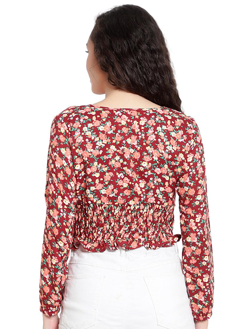 maroon crepe crop top - 20551442 - Standard Image - 2